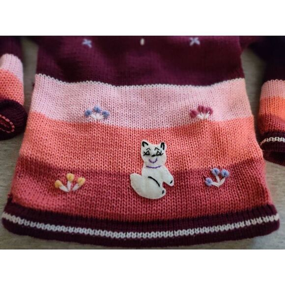 PERUVIAN HAND KNIT PATCHWORK HOODED ZIP UP PINK PURPLE SWEATER NEW - Picture 3 of 10